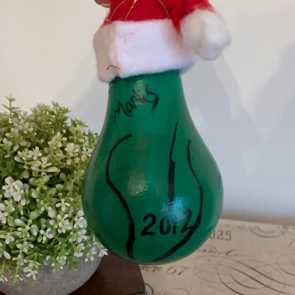 Festive Grinch Ornament with Red Santa Hat 💖